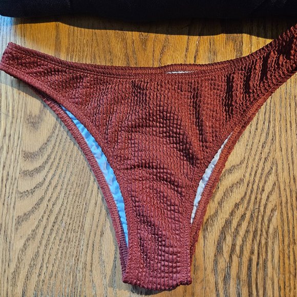 NEW Amazon One Shoulder Ribbed 2-piece Swimsuit - Coffee, Size Medium - Picture 6 of 9